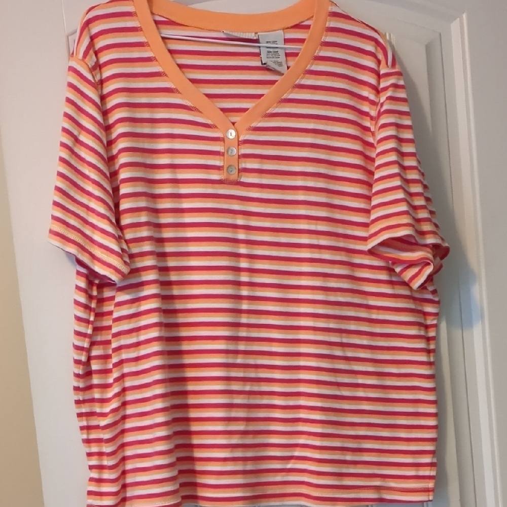 White Stag Pink and Orange Striped Short Sleeve Tee